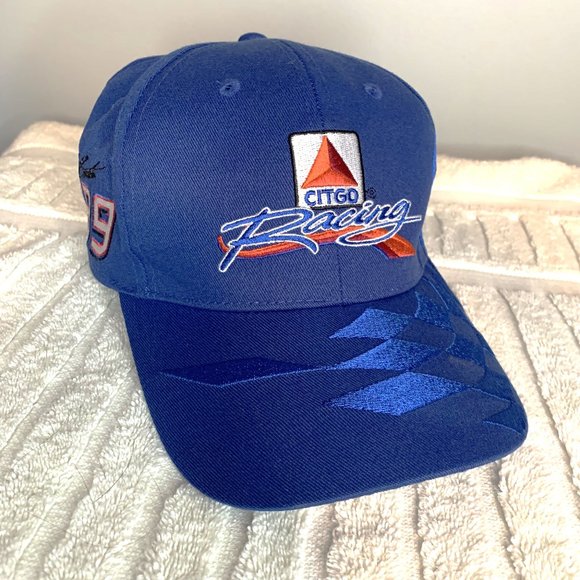 Jeff Burton Citgo Racing 99 Strap Back Hat Blue Checkered Flag Bill - Picture 1 of 9